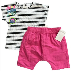 Open Edit Striped Pink Shorts Outfit Set 6M 9m 12m 18m